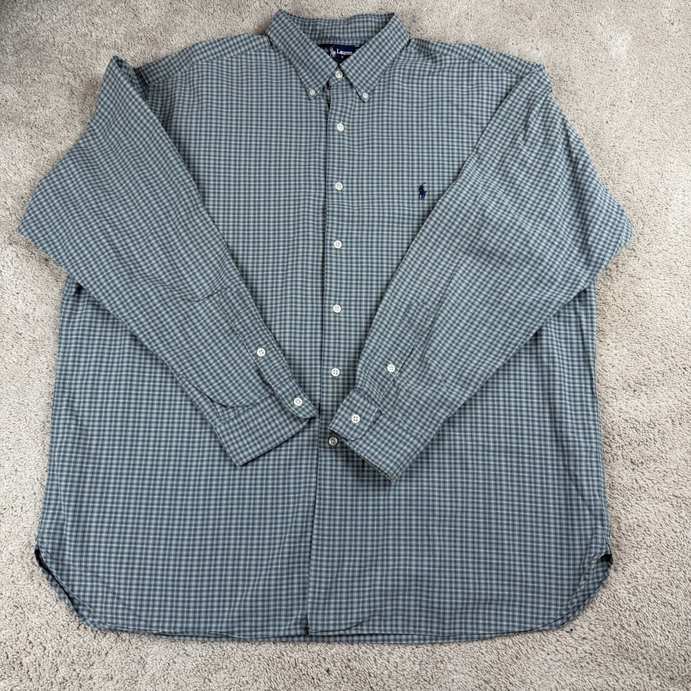 Ralph Lauren Mcmeel Blue & Green Checkered Button‎ Down Shirt Men's Size XXL